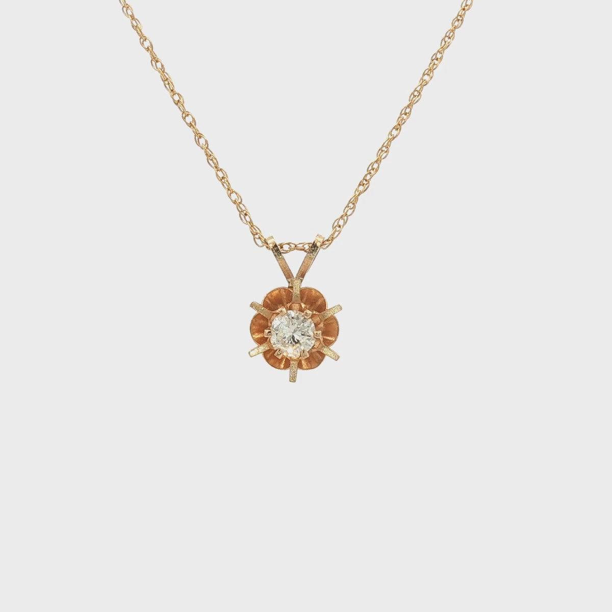 10k Yellow Gold Buttercup Pendant with Diamond Accent on 18" Rope Chain