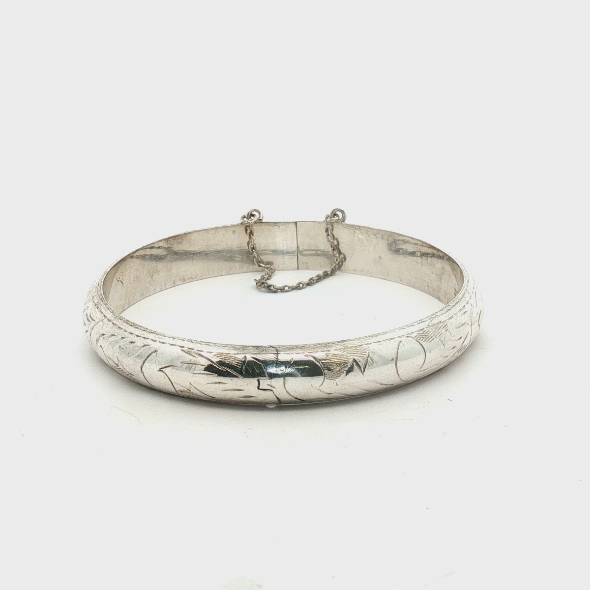 Pre-Owned Sterling Silver Engraved Pattern Bangle Bracelet