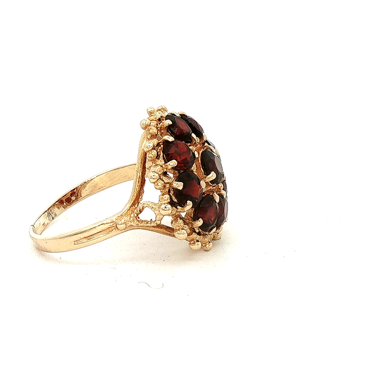 14k Yellow Gold Garnet Cluster Estate Ring