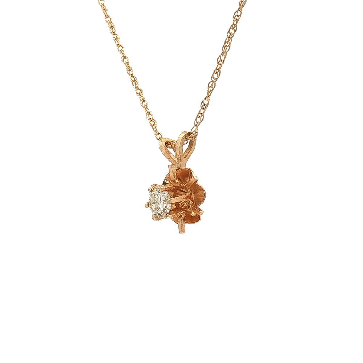 10k Yellow Gold Buttercup Pendant with Diamond Accent on 18" Rope Chain
