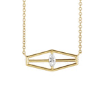 Selman's Jewelers 14k yellow gold geometric necklace with a marquise diamond.