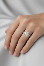 Selman's Jewelers 14k white gold engagement ring with pave diamonds and a 2ct radiant cut center stone.