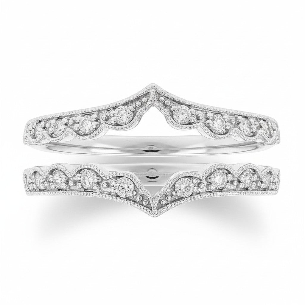 Selman's Jewelers 14k white gold scalloped edging diamond ring guard with 0.25ctw.