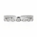 Selman's Jewelers 14k white gold double open wedding band with 0.20ctw diamonds in a marquise-shaped setting.