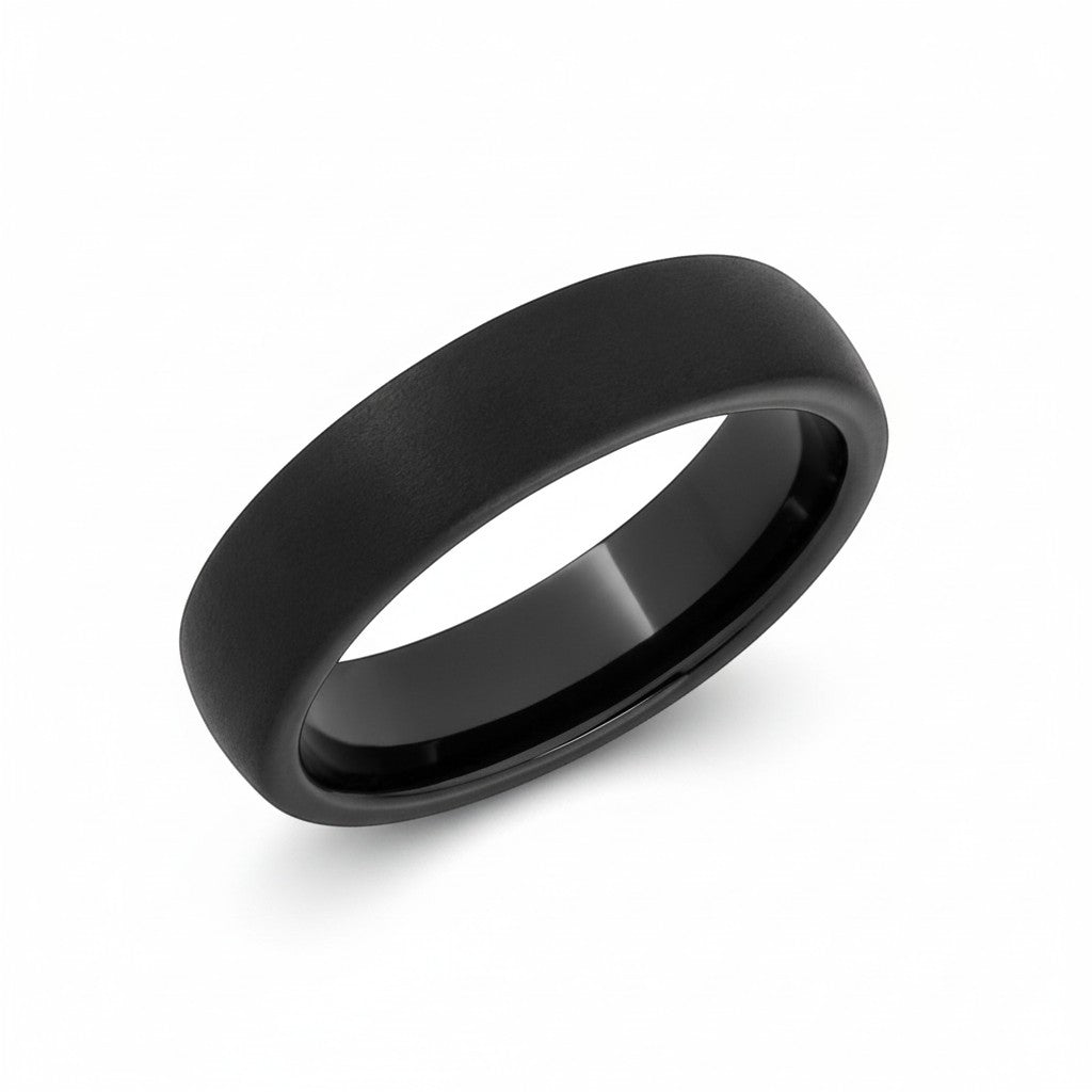 Selman's Jewelers men's black ceramic domed wedding band with sandblast finish, size 12.5.