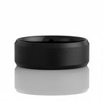 Selman's Jewelers black ceramic men's wedding band, size 10, with satin finish center and polished beveled edges.