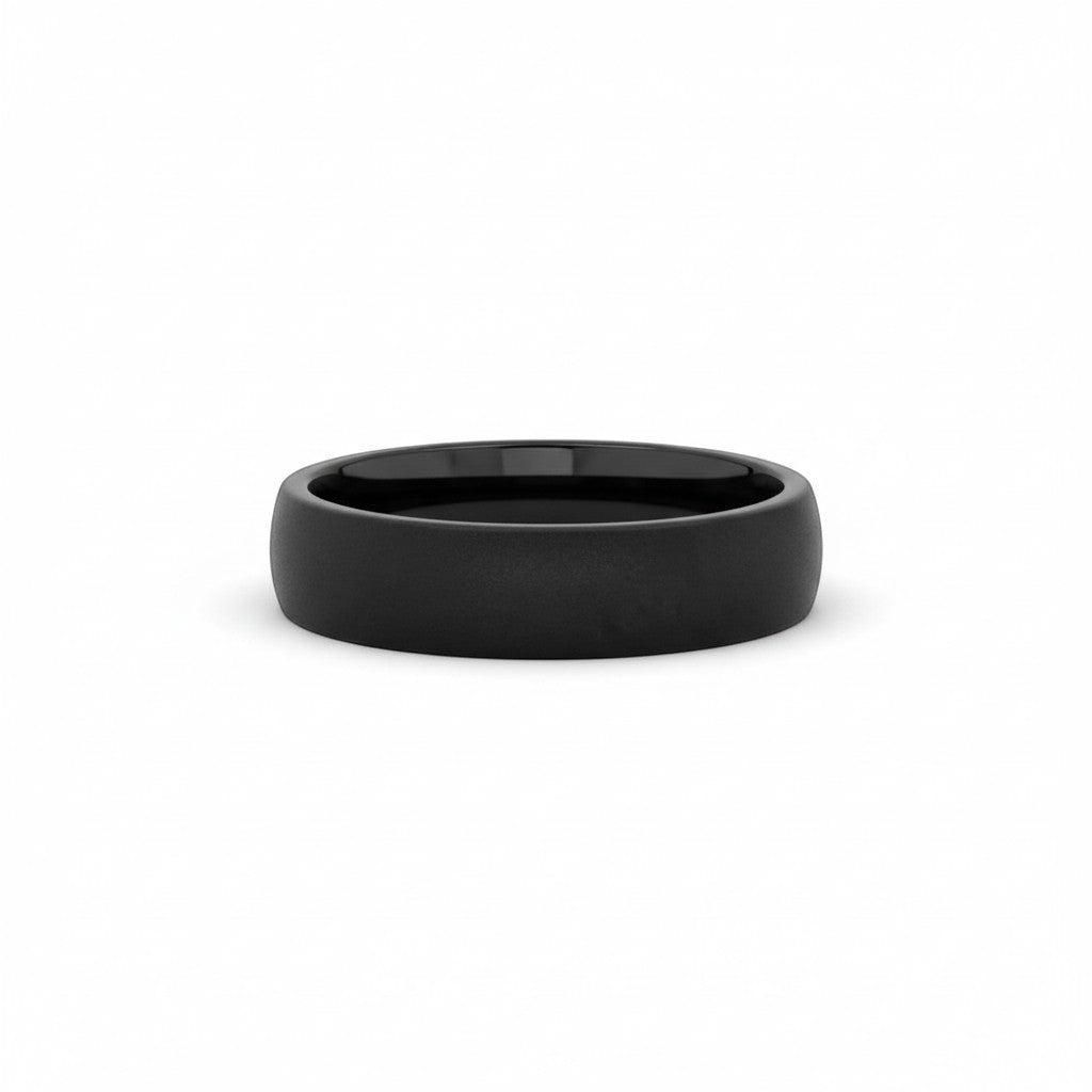 Selman's Jewelers men's black ceramic domed wedding band, size 12, with a sandblast finish.