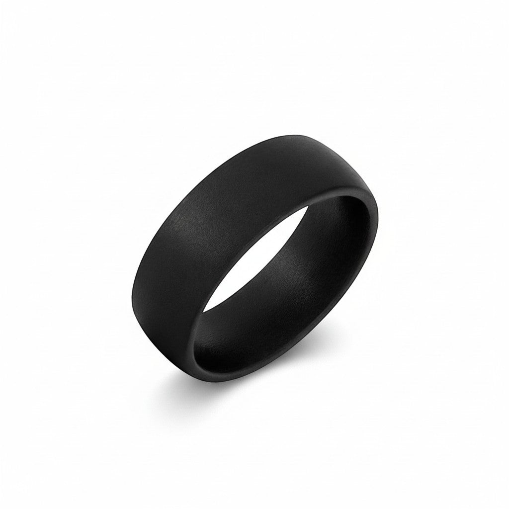 Selman's Jewelers black ceramic domed wedding band with military sandblast finish, 8mm width.