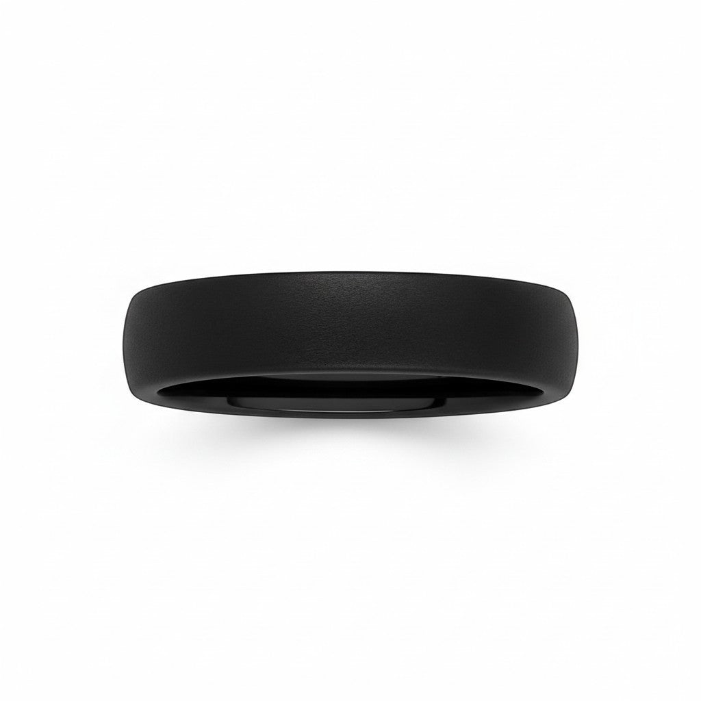Selman's Jewelers men's black diamond ceramic domed wedding band with sandblast finish, size 9.5.