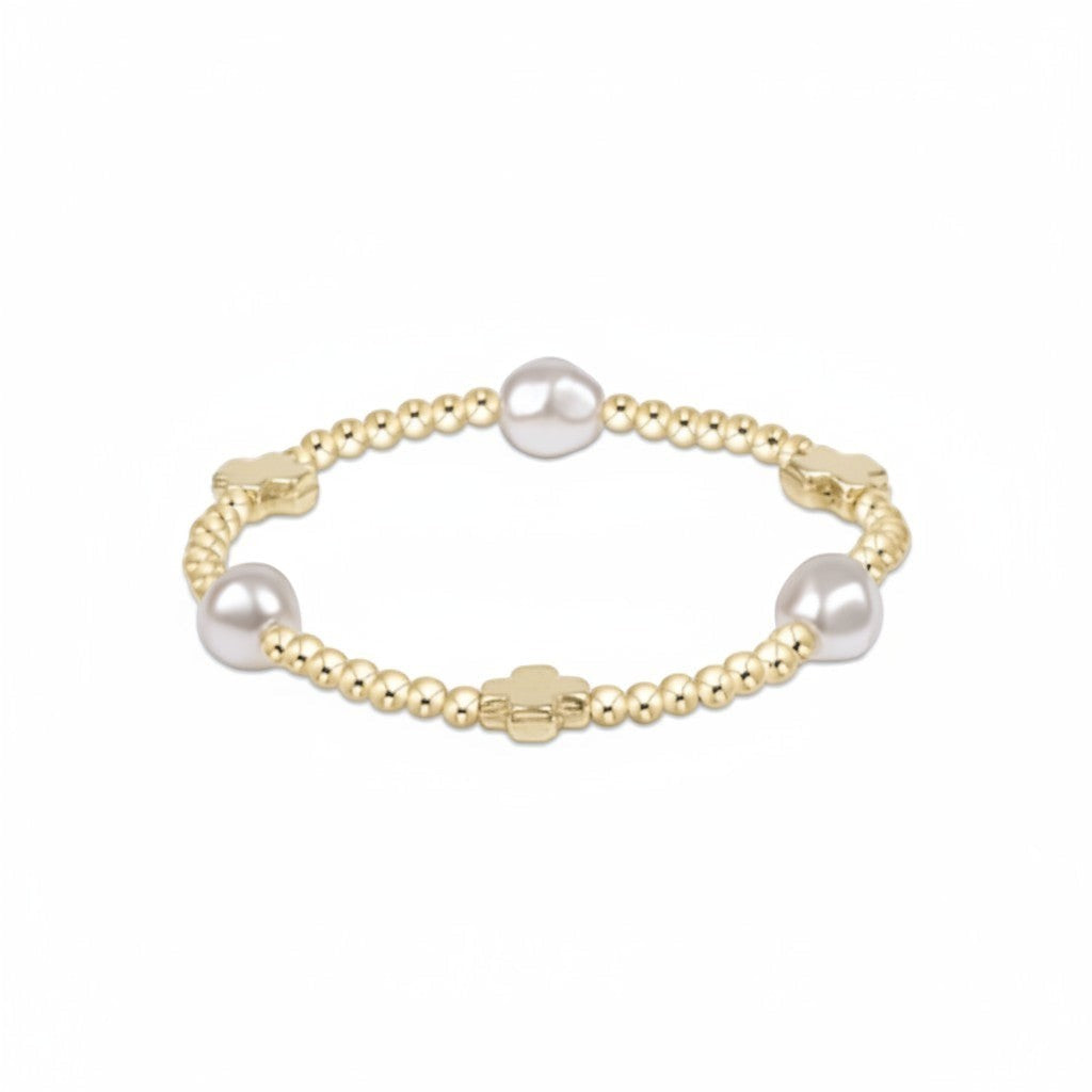 Selman's Jewelers 14k gold filled bracelet with pearls and cross charms.