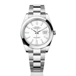Selman's Jewelers Rolex Stainless Steel Datejust 41mm white dial Oyster bracelet smooth bezel watch with date.