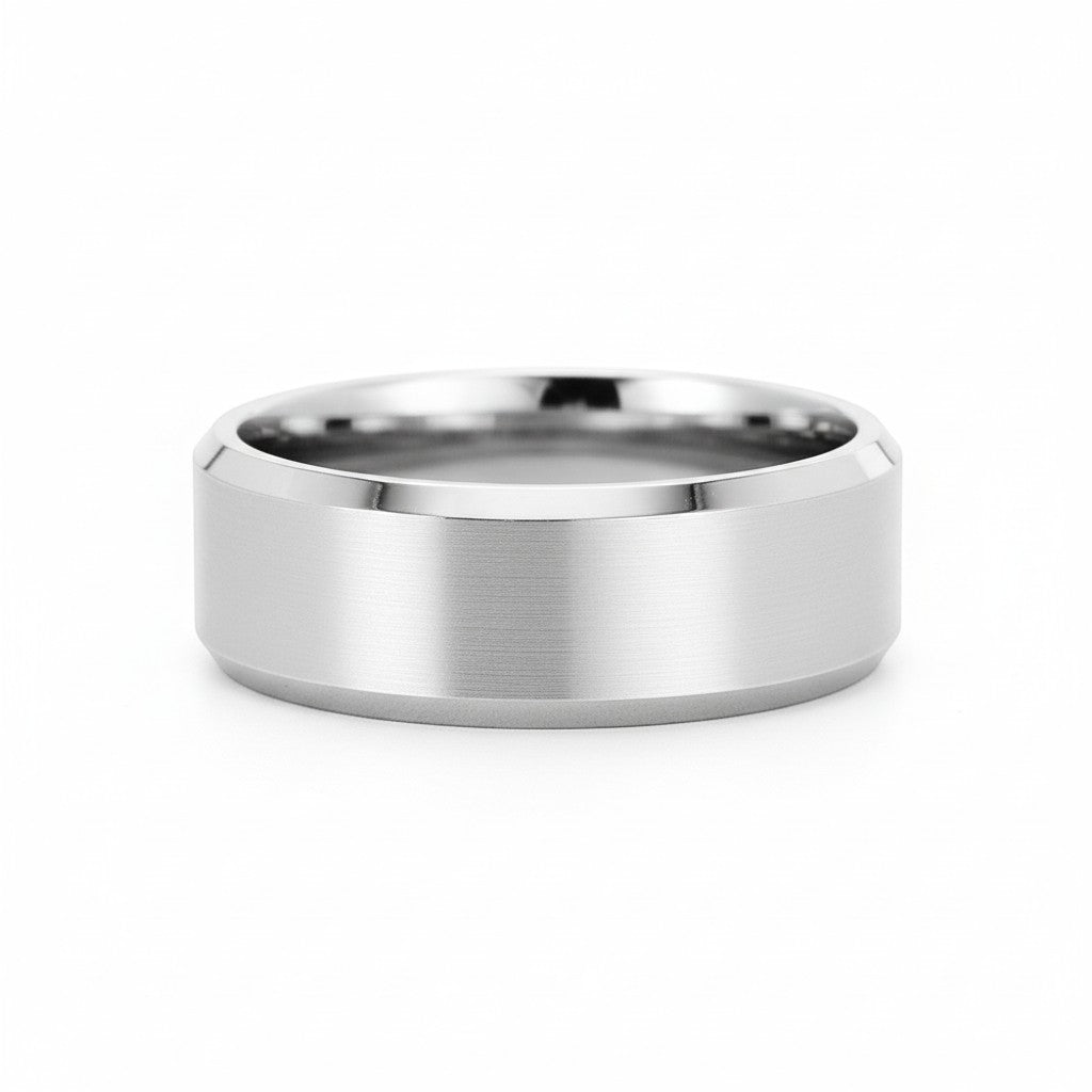 Selman's Jewelers Sterling Silver 7mm brushed and polished beveled edge men's wedding band, size 10.