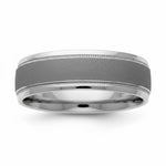 Selman's Jewelers Sterling Silver 7mm men's wedding band with brushed center, polished edges, and miligrain detail.