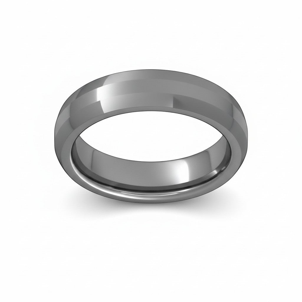 Selman's Jewelers men's domed tungsten wedding band with polished outer edges and a 2mm laser satin center.