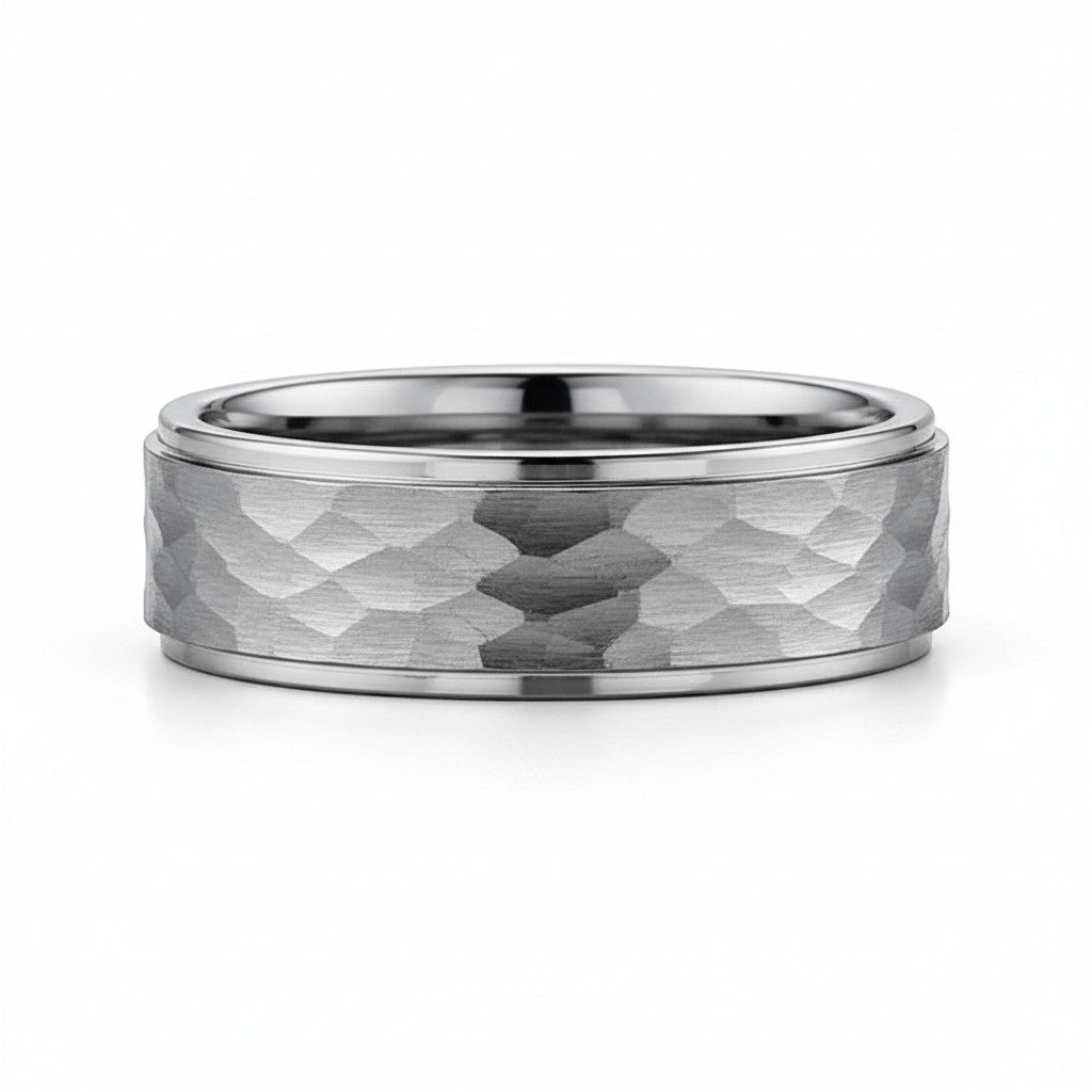 Selman's Jewelers 8mm Tungsten wedding band with dome, step edge, and hammer finish. Size 13.