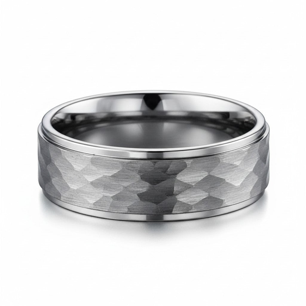 Selman's Jewelers 8mm Tungsten wedding band with dome, step edge, and hammer finish. Size 12.5.