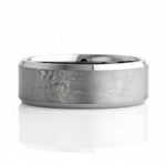 Selman's Jewelers men's 8mm tungsten wedding band with satin finish center and polished beveled edges, size 10.