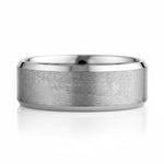 Selman's Jewelers men's tungsten wedding band, 8mm wide, with a satin finish center and polished beveled edges. Size 12.