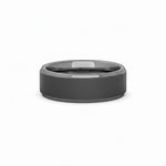 Selman's Jewelers men's flat grooved edge tungsten wedding band with sandblast finish.