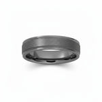 Selman's Jewelers men's rugged tungsten wedding band, size 13, with rounded edges and stone finish.
