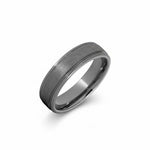 Selman's Jewelers men's tungsten wedding band with rounded edges and a textured stone finish. Size 13.