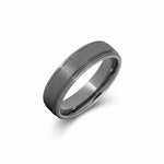 Selman's Jewelers men's tungsten wedding band, size 10, with rounded edges and a rugged stone finish.