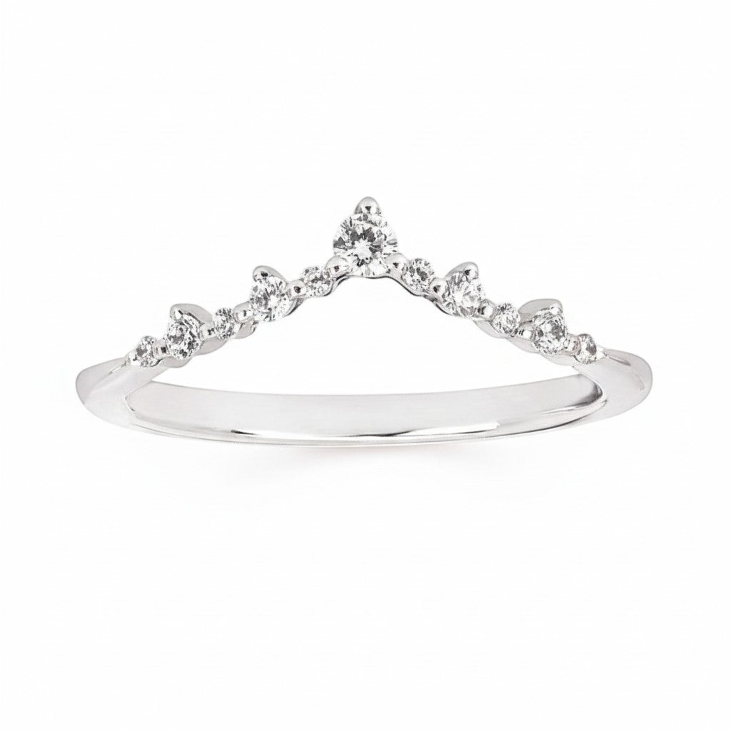 Selman's Jewelers Carmela 14k white gold curved wedding band with 0.15ctw diamonds.