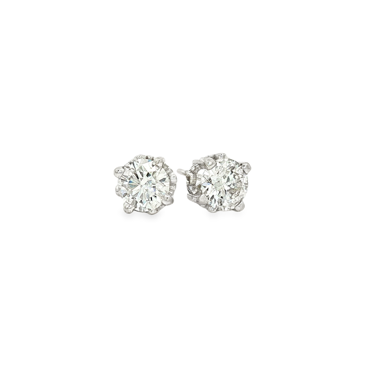 14k White Gold 1.45ct Diamond Stud Earrings in Scroll Settings