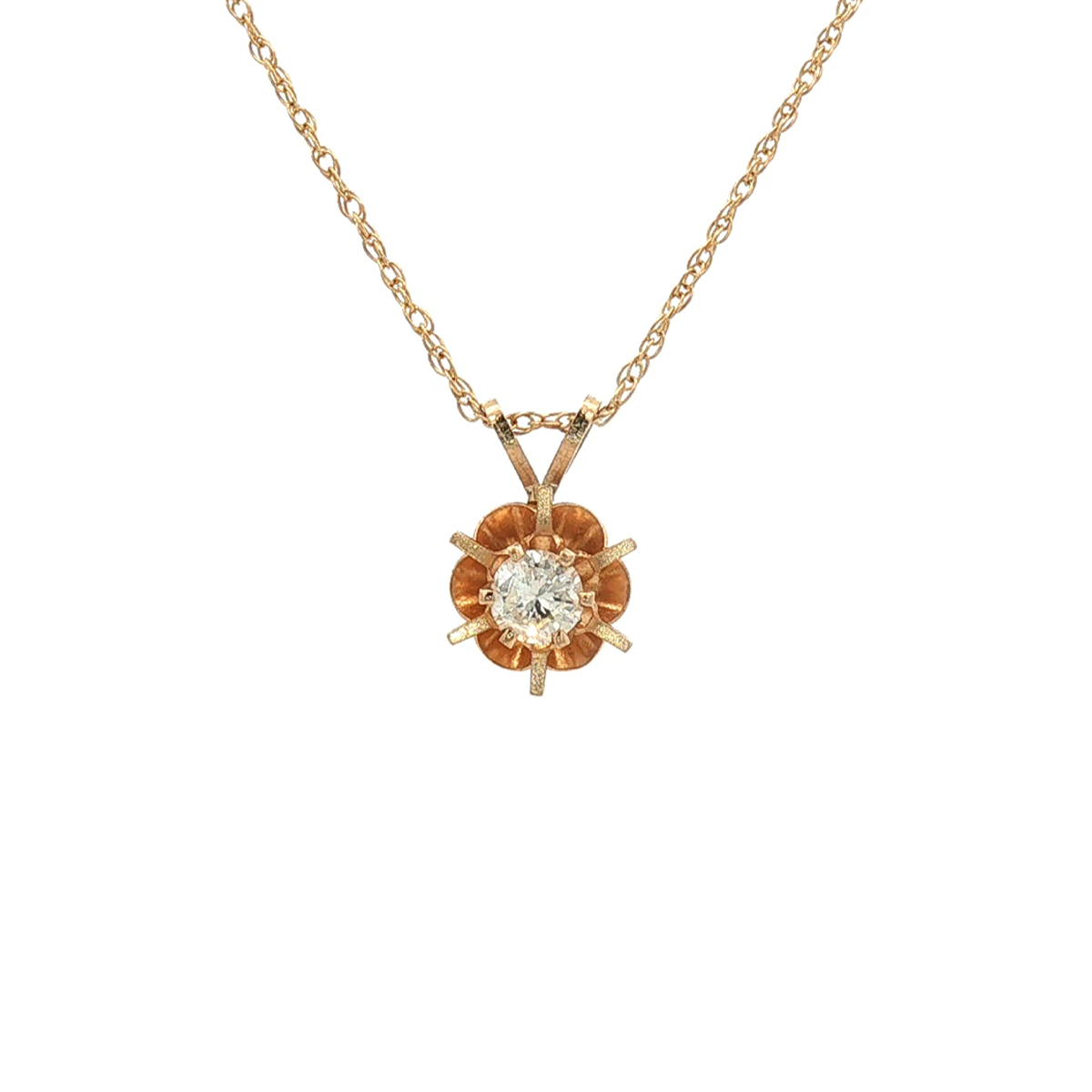 10k Yellow Gold Buttercup Pendant with Diamond Accent on 18" Rope Chain