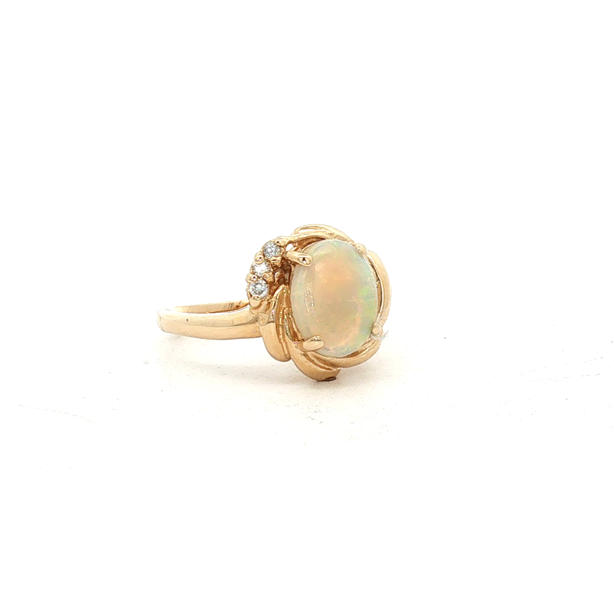 14k Yellow Gold Oval Opal & Diamond Estate Ring