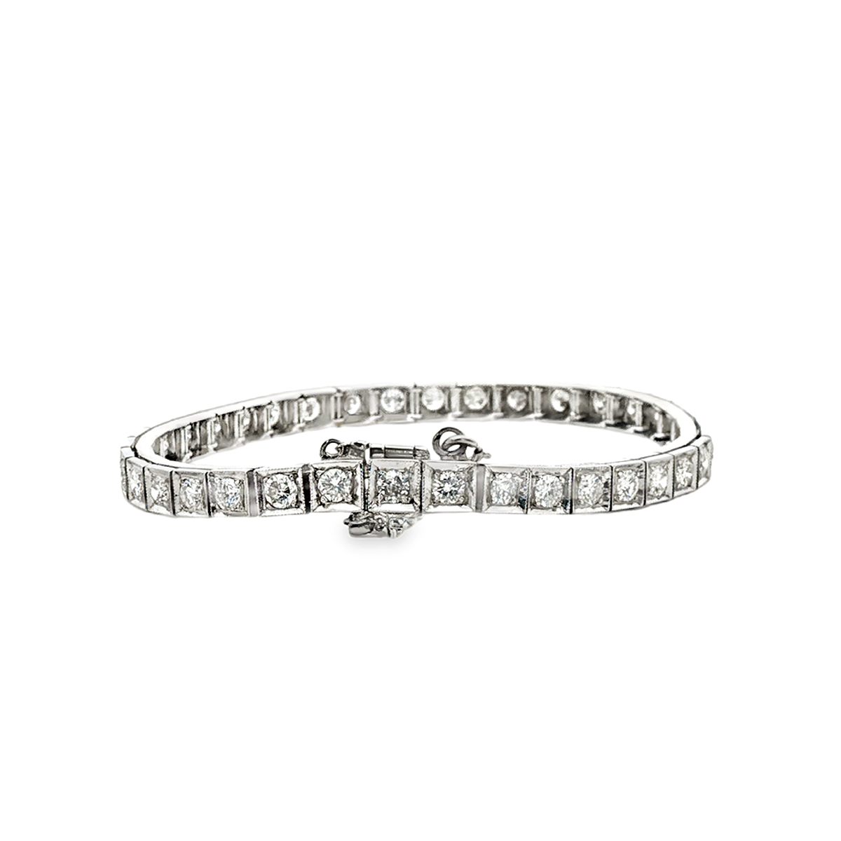 14K White Gold Pre-Owned Diamond Tennis Bracelet With Square Settings